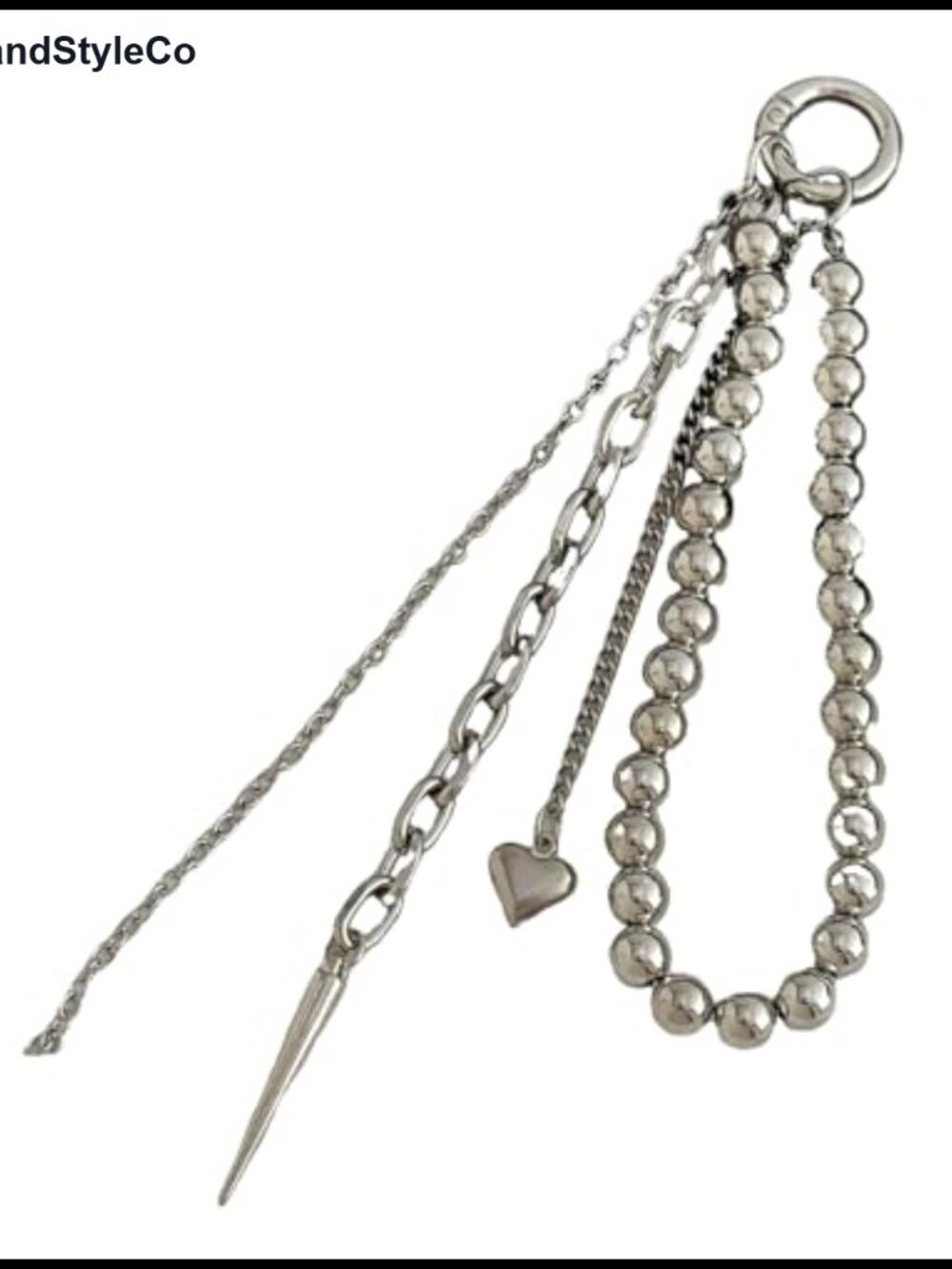 Y2K Metal Heart Chain Pendant Beads Wristlet Keychain Bag Charm Tassel Purse
